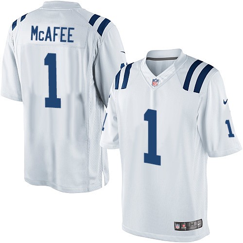 Men's Limited Pat McAfee Nike Jersey White Road - #1 NFL Indianapolis Colts